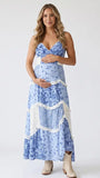 Blue Floral Cotton Maternity Dress, Boho Pregnancy Maxi Dress for Garden Baby Shower, Maternity Photoshoot, Pregnancy Announcement, Outdoor Events | Bumplook