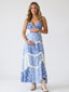 Boho Blue Floral Cotton Tiered  Maternity Maxi Dress