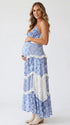Blue Floral Maternity Dress, Cotton Boho Tiered Maxi Dress for Baby Shower, Maternity Photoshoot, Gender Reveal, Garden Party | Bumplook