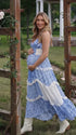 Blue Floral Cotton Maternity Dress with Cross Back, Boho Maxi Pregnancy Dress for Maternity Photoshoot, Baby Shower, Summer Events | Bumplook