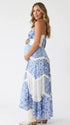 Blue Floral Cotton Maternity Dress with Cross Back, Boho Maxi Pregnancy Dress for Maternity Photoshoot, Baby Shower, Summer Events | Bumplook
