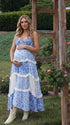 Blue Floral Maternity Dress, Cotton Boho Tiered Maxi Dress for Baby Shower, Maternity Photoshoot, Gender Reveal, Garden Party | Bumplook