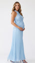Baby Blue Maternity Photoshoot Dress with Pleated Skirt | Bumplook