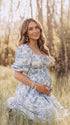 Blue Floral Maternity Dress for Outdoor Spring and Summer Photoshoot | Bumplook