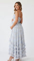Blue Floral Ruffle Maternity Maxi Dress, Lace Up Back Pregnancy Photoshoot Gown for Baby Shower, Maternity Photoshoot, Gender Reveal, Pregnancy Announcement, Wedding Guest, Bridal Shower, Formal Events | Bumplook