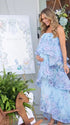 Blue Floral Tiered Ruffle Adjustable Strap Maternity Maxi Dress for Baby Shower, Garden Party, Maternity Photoshoot, Pregnancy Announcement, Spring Wedding and Outdoor Celebrations | Bumplook