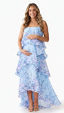 Blue Floral Tiered Ruffle Adjustable Strap Maternity Maxi Dress for Baby Shower, Garden Party, Maternity Photoshoot, Pregnancy Announcement, Spring Wedding and Outdoor Celebrations | Bumplook
