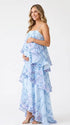 Blue Floral Tiered Ruffle Adjustable Strap Maternity Maxi Dress for Baby Shower, Garden Party, Maternity Photoshoot, Pregnancy Announcement, Spring Wedding and Outdoor Celebrations | Bumplook