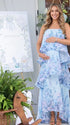 Blue Floral Tiered Ruffle Adjustable Strap Maternity Maxi Dress for Baby Shower, Garden Party, Maternity Photoshoot, Pregnancy Announcement, Spring Wedding and Outdoor Celebrations | Bumplook