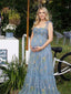 Blue Floral Embroidered Tulle Maternity Maxi Dress