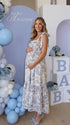 Blue Tie Shoulder Maternity Dress for Garden Party | Bumplook