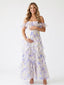 Blue Hydrangea Off Shoulder Ruffle Maternity Maxi Dress