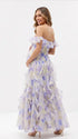 Blue Hydrangea Off Shoulder Ruffle Maternity Maxi Dress for Baby Shower, Garden Wedding, Maternity Photoshoot, Pregnancy Announcement and Gender Reveal | Bumplook
