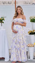Blue Hydrangea Off Shoulder Ruffle Maternity Maxi Dress for Baby Shower, Garden Wedding, Maternity Photoshoot, Pregnancy Announcement and Gender Reveal | Bumplook
