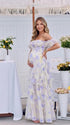 Blue Hydrangea Off Shoulder Ruffle Maternity Maxi Dress for Baby Shower, Garden Wedding, Maternity Photoshoot, Pregnancy Announcement and Gender Reveal | Bumplook