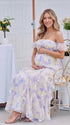 Blue Hydrangea Off Shoulder Ruffle Maternity Maxi Dress for Baby Shower, Garden Wedding, Maternity Photoshoot, Pregnancy Announcement and Gender Reveal | Bumplook