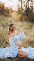 Baby Blue Maternity Crop Top and Skirt, Two Piece Pregnancy Photoshoot Set for Studio and Outdoor Maternity Photos | Bumplook