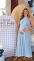 Baby Blue Pleated Pregnancy Maxi Dress for Baby Shower | Bumplook