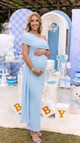 Blue Ruched Maternity Maxi Dress for Maternity Photoshoot | Bumplook