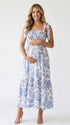 Blue Maternity Sundress with Toile Print and Tie Shoulder Straps | Bumplook