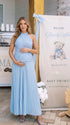 Baby Blue Maternity Baby Shower Dress with Floral Bodice | Bumplook