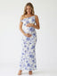 Blue Print One Shoulder Bodycon Maternity Maxi Dress