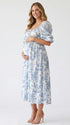 Blue Puff Sleeve Maternity Maxi Dress with Flowing Pregnancy Silhouette | Bumplook