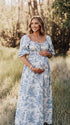 Blue Toile Maternity Dress for Garden Baby Shower | Bumplook