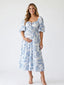 Blue Toile Puff Sleeve Maternity Dress