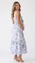 Blue Toile Pregnancy Maxi Dress with Tiered Hem and Bump-Friendly Fit | Bumplook