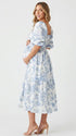 Blue and White Toile Pregnancy Dress with Smocked Waist Detail | Bumplook