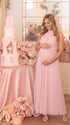 Pink Floral Appliqué Maternity Dress with Halter Neck | Bumplook