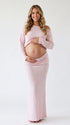 Blush Pink Boho Maternity Photoshoot Outfit, Cozy Knit Two-Piece Set for Baby Shower, Maternity Photoshoot, Gender Reveal, Pregnancy Announcement, Wedding Guest, Bridal Shower, Formal Events | Bumplook