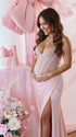 Blush Pink Lace Corset Maternity Maxi Dress, Pregnancy Announcement Dress for Baby Shower, Maternity Photoshoot, Gender Reveal, Pregnancy Announcement, Wedding Guest, Bridal Shower, Formal Events | Bumplook