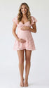 Blush Pink Lace Maternity Mini Dress with Flutter Sleeves for Baby Shower