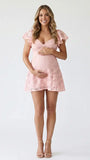 Blush Pink Lace Maternity Mini Dress with Flutter Sleeves for Baby Shower