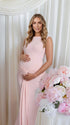 Blush Pink Maternity Photoshoot Dress with Elegant Fitted Silhouette | Bumplook