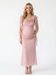 Blush Pink Mesh Maternity Gown – Draped Cowl Neck Pregnancy Dress with Romantic Ruffle Sleeves