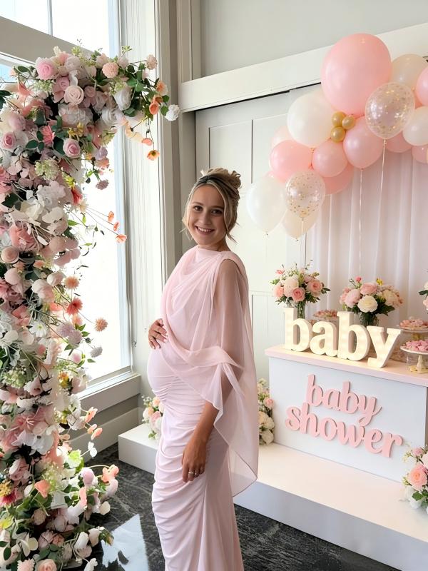 Blush Pink One Shoulder Bodycon Maternity Dress for Baby Shower