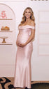 blush pink one shoulder satin maternity maxi dress with lace up corset back
