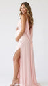 Blush Pink Satin Maternity Dress, Pink Pregnancy Gown for Baby Shower, Maternity Photoshoot, Pregnancy Announcement, Wedding Guest, Formal Events | Bumplook