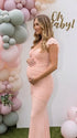 Blush Pink Ruched Mesh Maternity Maxi Dress for Baby Shower and Pregnancy Photoshoot