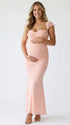 Blush Pink Ruched Mesh Maternity Maxi Dress for Baby Shower and Pregnancy Photoshoot