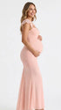 Blush Pink Ruched Mesh Maternity Maxi Dress for Baby Shower and Pregnancy Photoshoot