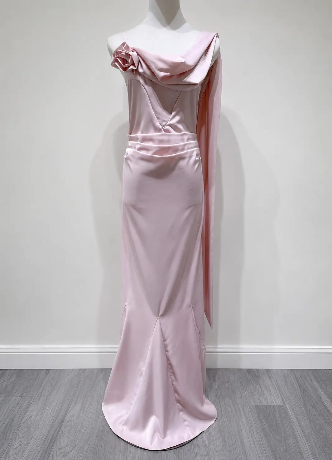 Blush Pink Satin One Shoulder Boned Corset Maternity Mermaid Gown