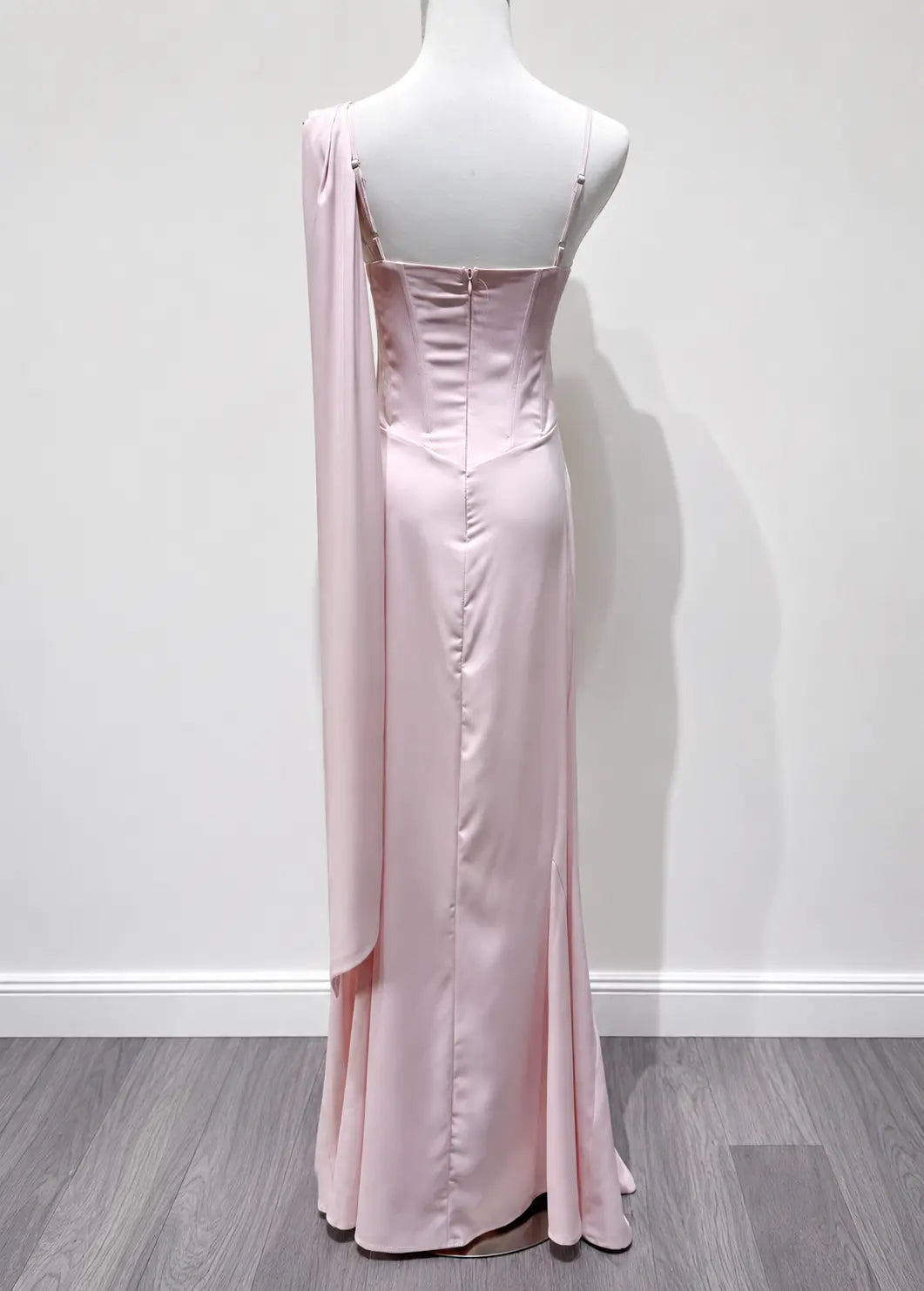 Blush Pink Satin One Shoulder Boned Corset Maternity Mermaid Gown