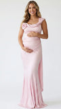 Blush Pink Satin One Shoulder Boned Corset Maternity Mermaid Gown