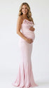 Blush Pink Satin One Shoulder Boned Corset Maternity Mermaid Gown