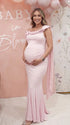 Blush Pink Satin One Shoulder Boned Corset Maternity Mermaid Gown