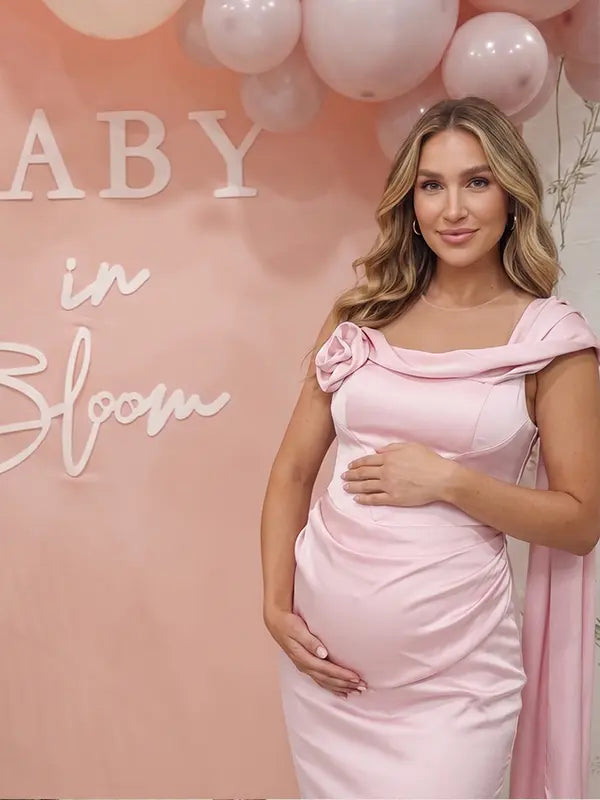 Blush Pink Satin One Shoulder Boned Corset Maternity Mermaid Gown